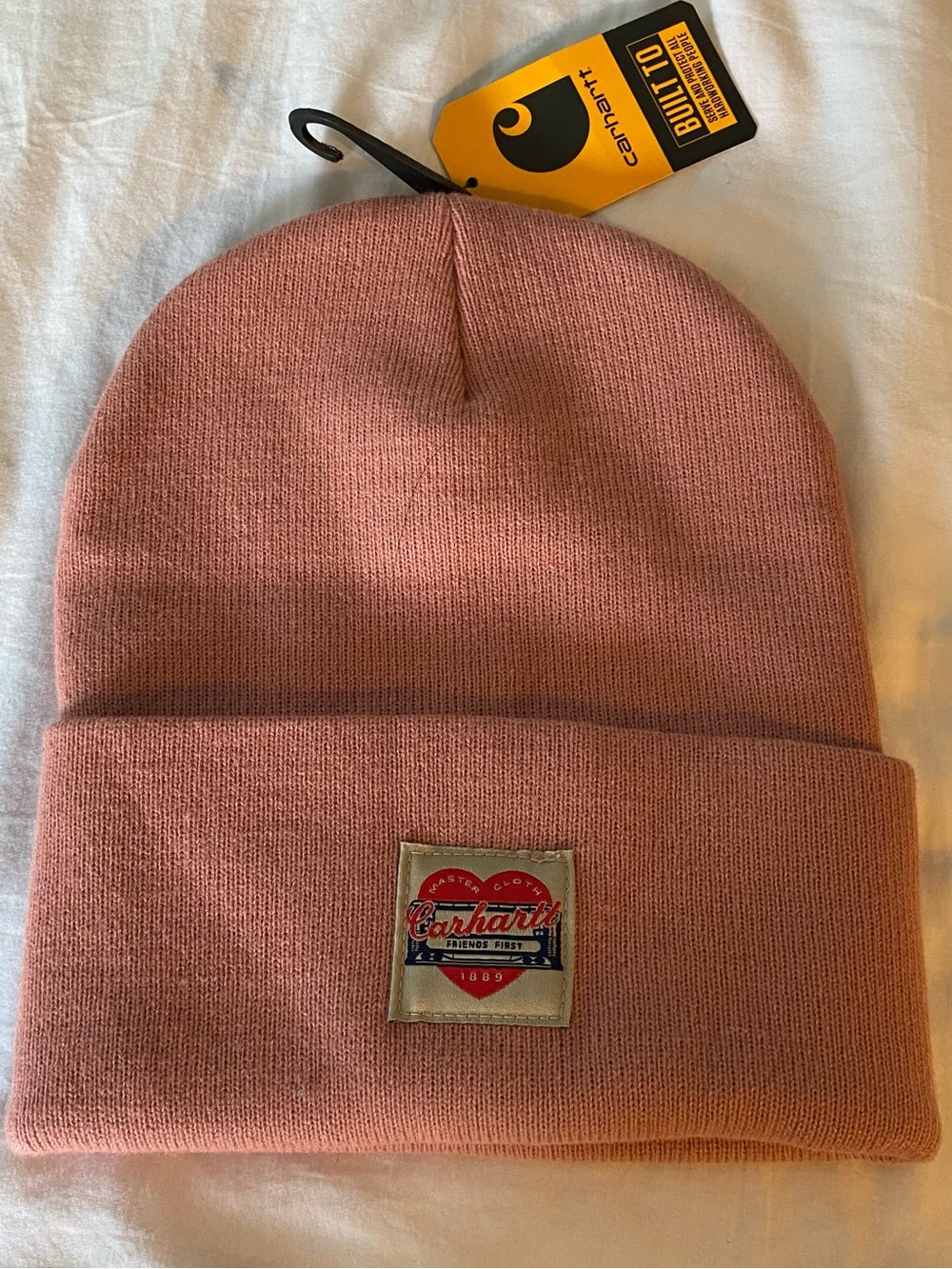 Carhartt Beanie Winter Hat Womens OS Pink Heart Patch Outdoor Gorpcore NEW NWT